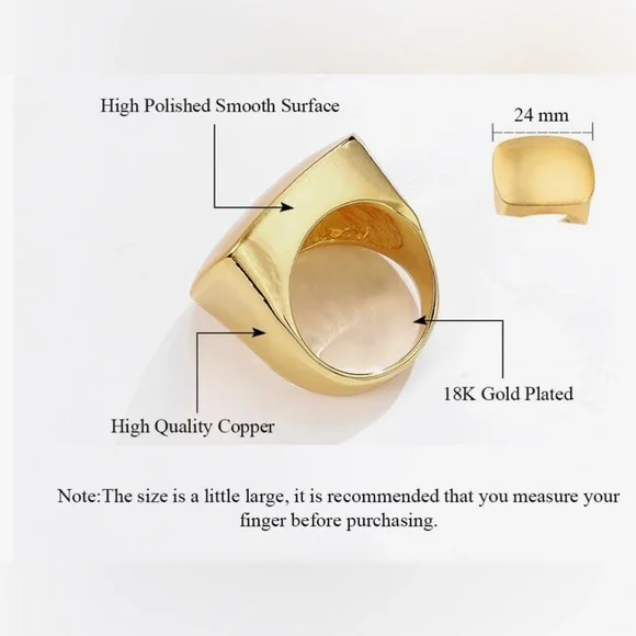 Gold Signet Ring with Matte Finish and Bold Statement Ring Design; New!